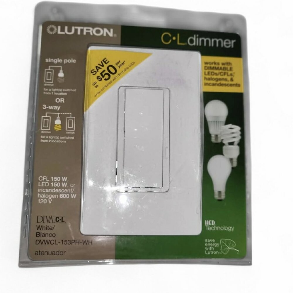 Lutron C L Dimmer Switch White DVWCL-153PH-WH